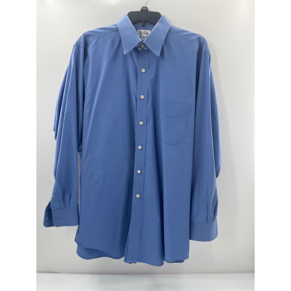Paul Fredrick Mens Blue 100% Cotton Long Sleeve Dress Shirt 16.5-34 Solid Pocket